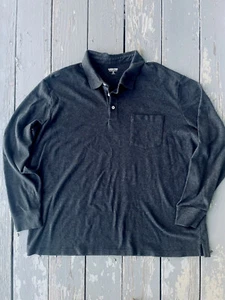 Lands End Mens Polo Shirt XXLarge Button Up Long Sleeve Pocket Collared Grey - Picture 1 of 8