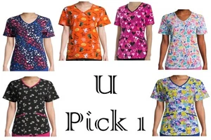 Scrub Top V Neck Medical Nursing Vet Uniform Shirt Clinic Dental Ladies Womens - Picture 1 of 16