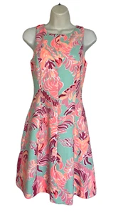 NWT Lilly Pulitzer Cove Dress Poolside Blue Pink Love Birds XS Fit & Flare NEW - Picture 1 of 15