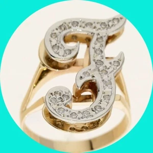 Diamond Initial ‘F’ Shadow Ring .15CT 14K Multi-tone Gold Size 7.25 - Picture 1 of 8