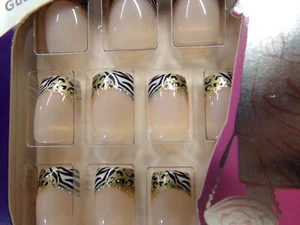 Nailene Animal French Zebra Gold Leopard Artificial  Glue On Nail Short - Picture 1 of 5