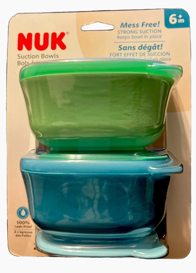NUK Suction Bowl and Lid Assorted Colors 2 Pack 6 Months Plus.