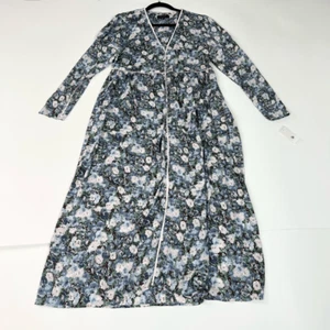 En Saison Maxi Dress Womens Large Floral Print Long Button Down New Blue Satin - Picture 1 of 14