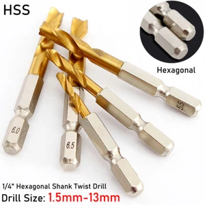 Twist Drill Titanium Coated Steel Drill Bits 1/4" Hex Shank 1.5mm-13mm Bit Hss - Picture 1 of 40