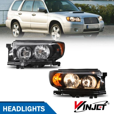 Par de faros halógenos delanteros negros transparentes para Subaru Forester 2006-2008 Foto 1 de 4