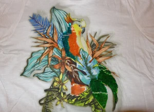 Damen T-Shirt Betty Barclay Größe 46 Kakadu Pailetten weiß bunt - Bild 1 von 6