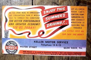 Postal de servicio aprobado DE SOTO PLYMOUTH KELLER MOTOR SERVICE años 40 - Imagen 1 de 2