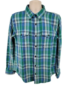 Outerknown Decke Hemd Herren M blau grün kariert Flanell schwere Baumwolle $ 148 NEU - Bild 1 von 9