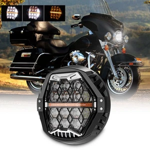 Chrome DOT 7" Round LED Headlight Hi-Lo Beam Amber DRL For Electra Glide Classic - Bild 1 von 15