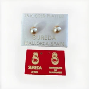 Mallorca Perlen Ohrstecker / 18K Gelbgold vergoldet Sterlingsilber Schmuck - Bild 1 von 4