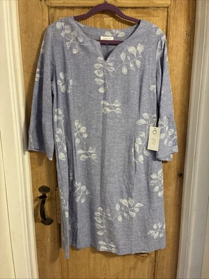 Vestido para mujer Habitat Coastal Resort de lino azul blanco talla L manga larga Foto 1 de 4