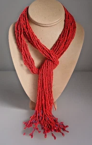Cinturón Collar Vintage KJL Multi Hilo Coral Rojo Vidrio Semilla Cuentas Lariat 52" L3 - Imagen 1 de 6