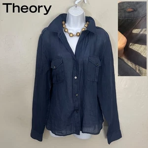 Blusa Theory See Through Manga Larga XL Suavemente Usada 100% Ramio Translúcido - Imagen 1 de 4