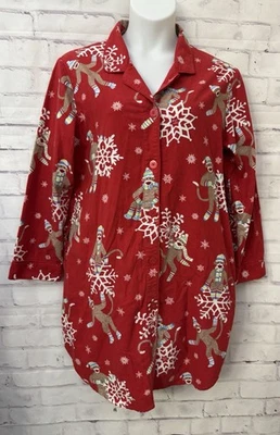 Nick & Nora XXL Franela Roja Mono Copo de Nieve Abotonada Camisa para Dormir Bolsillos Foto 1 de 4