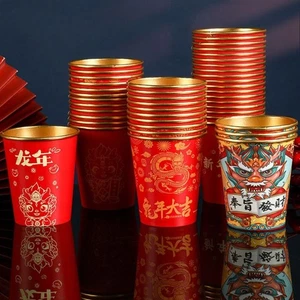 10Pcs Dragon Pattern Spring Festival Disposable Paper Cups Drinkware Banquet - Picture 1 of 12