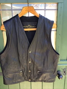 Vintage 90’s Structure Black Leather Snap Biker Vest M - Picture 1 of 8