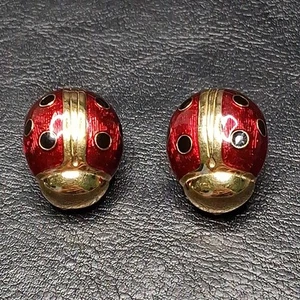 Pendientes de clip vintage JOAN RIVERS Ladybug esmalte rojo/negro tono dorado. 14.939 - Imagen 1 de 6