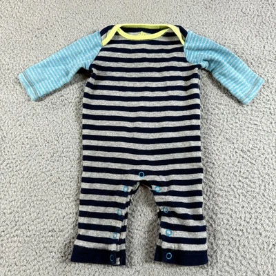Circo Blue Black Baby Boys Newborn One Size Striped Snaps 3/4 Sleeve Romper - Image 1 of 4