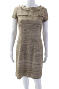 Sara Campbell Womens Silk Fringe Trim Round Neck Short Sleeve Dress tAUPE sIZE 2 - Picture 1 of 7