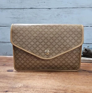 CELINE Vintage Macadam Clutch Tasche Braun PVC Leder Handtasche Made in Italy - Bild 1 von 24