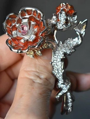 DISEÑADOR NOLAN MILLER GLAMOUR COLL #6 CAQUI PEDRERÍA TRANSPARENTE BROCHE FLORAL Foto 1 de 4