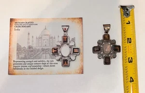 ARTISAN-CRAFTED STERLING MULTI-Gemstone Cross Pendant - Picture 1 of 3