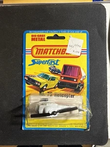 Helicóptero Matchbox Superfast 1976 Lesney blanco y rojo juguete no. 75 precintados en tarjeta - Imagen 1 de 5