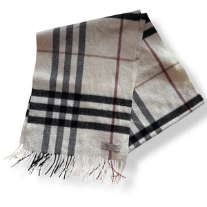 Burberry 100% cashmere nova check Scarf Scotland made with fringe cream ivory - Picture 1 of 11