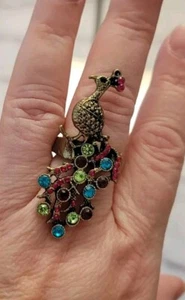 Anello elastico pavone cristallo tono oro misura unica - Foto 1 di 5