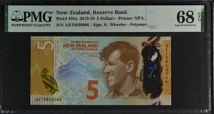 New Zealand 5 Dollars 2015 P 191 a Superb Gem UNC PMG 68 EPQ - Picture 1 of 1