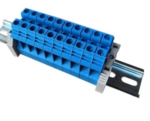 DINKLE 10MM 10 PIECE BLUE DIN RAIL TERMINAL PACK 600V, 60A RATED - Picture 1 of 1