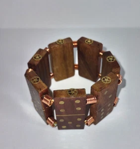 Wood Domino's Bracelet / Brass Inlays / Brass plated metal Spring Spacers. #6060 - Picture 1 of 6