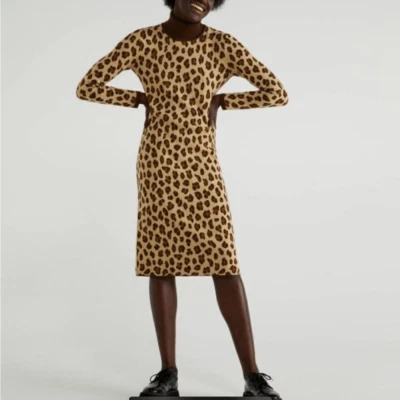 High Neck Spotted Dress Beige | Benetton Womens Dresses And Jumpsuits - Image 1 of 4