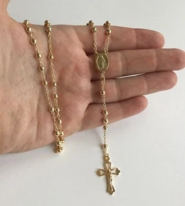 18k Gold Over Solid 925 Sterling Silver Italian Rosary 24” Long 4mm-beads - Picture 1 of 7