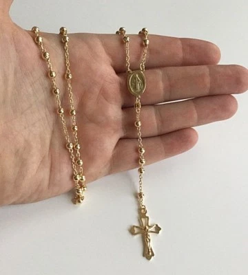  18k Gold Over Solid 925 Sterling Silver Italian Rosary 24” Long  4mm-beads - Image 1 of 4