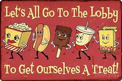 Let's All Go To The Lobby Vintage Tin Sign Cute Movie Theatre Home TV Room Decor - Image 1 of 4