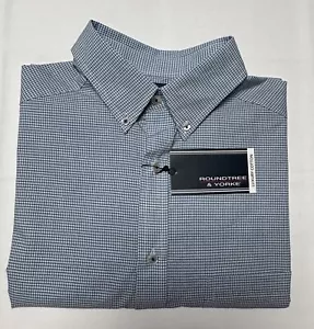 Roundtree Yorke Men Dress Shirt 3XT Luxury Cotton Long Sleeve Button Check Blue - Picture 1 of 9