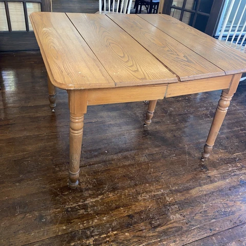 Antique Solid Oak Square Table with 3 Leaves Cover