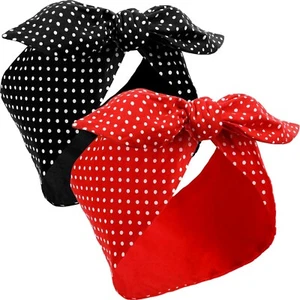 2 Pieces Head Scarf Women Retro 1940S Head Scarf Bandana Headband Red Black - Picture 1 of 6