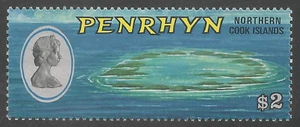 Penrhyn Island #62 (A18) en muy buen estado sin montar o nunca montada - 1975 $2 vista aérea de la isla Penrhyn - Imagen 1 de 1