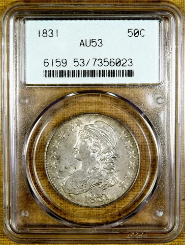 1831 O-119 PCGS AU53 Bust Half Dollar - OGH - Scarce Old Green Gen 2.1 Holder Cover