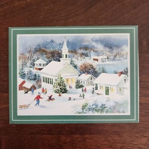 Vintage Weihnachtsgrußkarte mit Umschlag mit Winterdorf Szene - Bild 1 von 6