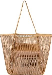 Mesh Beach Bag, Beach Bags for Women, Woven Straw Beach Tote Bag Waterproof with - Picture 1 of 12