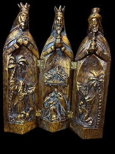 The Promise of Christmas Hand-Carved Wooden Tri-Fold Nativity Scene 10.5" - Picture 1 of 6
