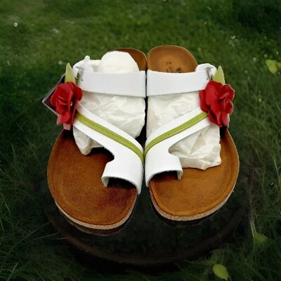 Spring Step Lilah-W White Leather Wedge Cork Sandals Flower Accent Size US 7.5-8 - Image 1 of 4