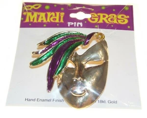 Mardi Gras Venetian Mask Pin Brooch Hand Enamel 18 Kt. Gold Finish Layered - Picture 1 of 3