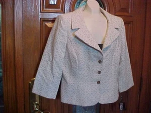 NWT TARAHI ARTHUR S. LEVINE WOMEN'S EYELET JACKET WHITE & BEIGE SZ 16 - Picture 1 of 11
