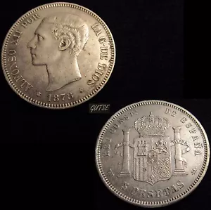 *GUTSE*225-ALFONSO XII, 5 PESETAS 1878*18-78, MADRID EM M, EBC- - Picture 1 of 1