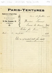 Paris II ème 80 Rue Réaumur - Petite Entête Manufacture de Papiers Peints - 1904 - Picture 1 of 1