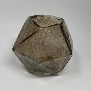 Anthropologie facettierte geometrische dicke Kunstglasvase rauchgrau schwarz 6" Blasen - Bild 1 von 13